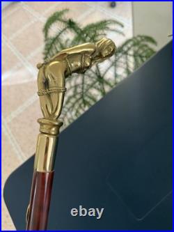 Bronze Lady Sculpture Walking Stick Cane Wood Design Handle Statue Woman Signed