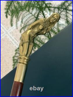 Bronze Lady Sculpture Walking Stick Cane Wood Design Handle Statue Woman Signed