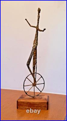 Brutalist Studio Metal Brass Wood Unicycle Sculpture Vtg Burlini Mcm Jere Art