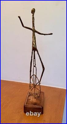 Brutalist Studio Metal Brass Wood Unicycle Sculpture Vtg Burlini Mcm Jere Art
