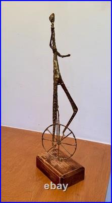 Brutalist Studio Metal Brass Wood Unicycle Sculpture Vtg Burlini Mcm Jere Art