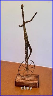 Brutalist Studio Metal Brass Wood Unicycle Sculpture Vtg Burlini Mcm Jere Art