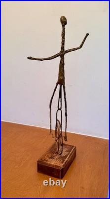 Brutalist Studio Metal Brass Wood Unicycle Sculpture Vtg Burlini Mcm Jere Art
