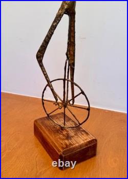 Brutalist Studio Metal Brass Wood Unicycle Sculpture Vtg Burlini Mcm Jere Art