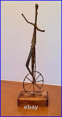 Brutalist Studio Metal Brass Wood Unicycle Sculpture Vtg Burlini Mcm Jere Art