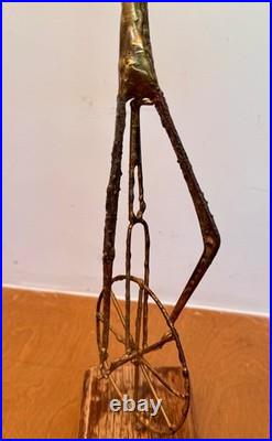 Brutalist Studio Metal Brass Wood Unicycle Sculpture Vtg Burlini Mcm Jere Art