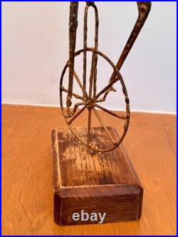 Brutalist Studio Metal Brass Wood Unicycle Sculpture Vtg Burlini Mcm Jere Art