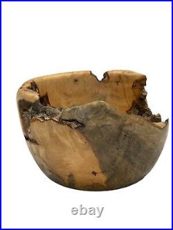 Burl Wood Bowl Buckeye Carving SIGNED Hand Crafted Wood Lily Art VTG May 1994