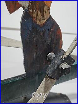 CARVED FOLK ART INDIAN IN CANOE WHIRLIGIG W Stand 22x17 Vtg Original Paint