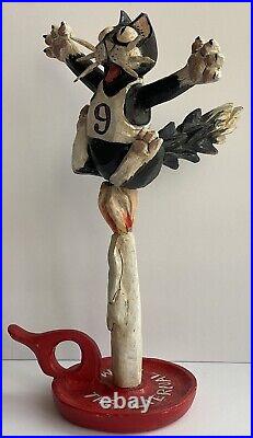 CAW Robert's VTG Carved Wood Cat Kitten Candle Whistle Folk Painting Sculpture