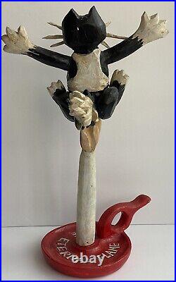 CAW Robert's VTG Carved Wood Cat Kitten Candle Whistle Folk Painting Sculpture