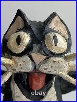 CAW Robert's VTG Carved Wood Cat Kitten Candle Whistle Folk Painting Sculpture