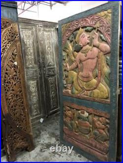 CUSTOM DOORS Indian Carving Door Panel Vintage Hand Carved Wood Sculpture 72x36