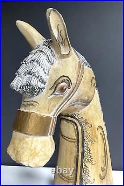 Carousel Horse Head Carved Wood Sculpture Hand Painted Folk Art Vintage
