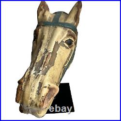 Carousel Horse Resin Head Bust Statue Wood Stand Large 19 In Equestrian Vtg Art
