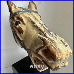 Carousel Horse Resin Head Bust Statue Wood Stand Large 19 In Equestrian Vtg Art