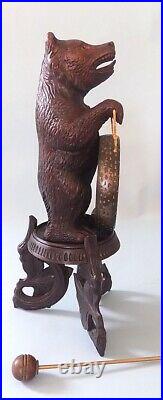 Carved Wood Black Forest Bear Table Gong. Carved Stand. Unusual. Good Carving