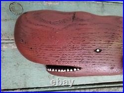 Carved Wood Sperm Whale vtg Art Sculpture carving wooden 17-1/2 signed DZ ZD