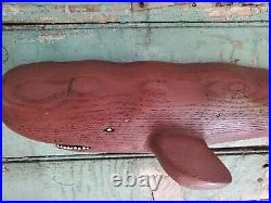 Carved Wood Sperm Whale vtg Art Sculpture carving wooden 17-1/2 signed DZ ZD