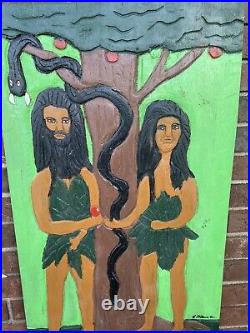 Carved Wood Wall Sculpture, Adam & Eve From Kako Gallery New Orleans Signed