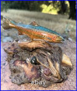 Carving Wood Mounted Rainbow Trout Fish Sculpture Terry Schulz Vintage Original