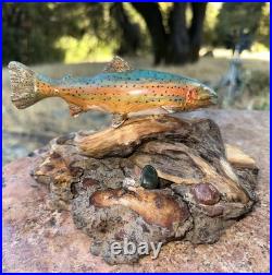 Carving Wood Mounted Rainbow Trout Fish Sculpture Terry Schulz Vintage Original
