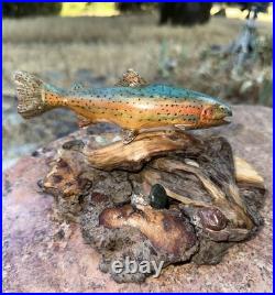 Carving Wood Mounted Rainbow Trout Fish Sculpture Terry Schulz Vintage Original