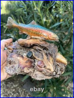 Carving Wood Mounted Rainbow Trout Fish Sculpture Terry Schulz Vintage Original