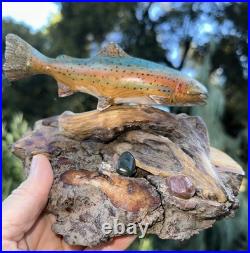 Carving Wood Mounted Rainbow Trout Fish Sculpture Terry Schulz Vintage Original