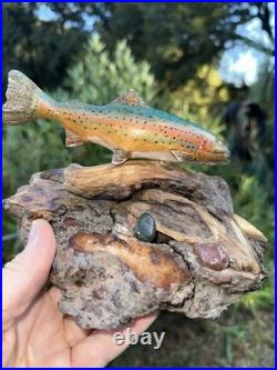 Carving Wood Mounted Rainbow Trout Fish Sculpture Terry Schulz Vintage Original