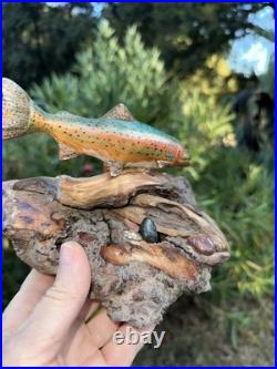 Carving Wood Mounted Rainbow Trout Fish Sculpture Terry Schulz Vintage Original