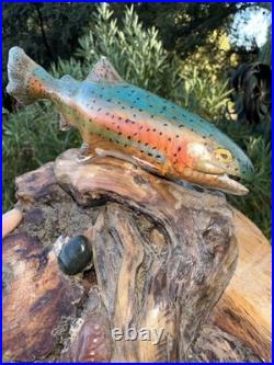 Carving Wood Mounted Rainbow Trout Fish Sculpture Terry Schulz Vintage Original