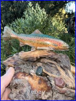 Carving Wood Mounted Rainbow Trout Fish Sculpture Terry Schulz Vintage Original