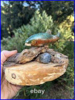 Carving Wood Mounted Rainbow Trout Fish Sculpture Terry Schulz Vintage Original