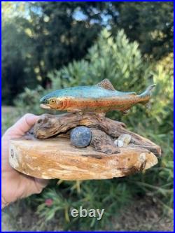 Carving Wood Mounted Rainbow Trout Fish Sculpture Terry Schulz Vintage Original