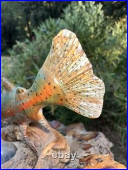 Carving Wood Mounted Rainbow Trout Fish Sculpture Terry Schulz Vintage Original