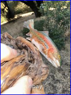 Carving Wood Mounted Rainbow Trout Fish Sculpture Terry Schulz Vintage Original