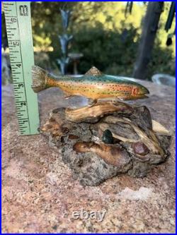 Carving Wood Mounted Rainbow Trout Fish Sculpture Terry Schulz Vintage Original