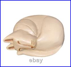 Cat Hand Carved Curled Sleeping Cat Wood Folk Art Large Vintage 1970s-1980s Prod