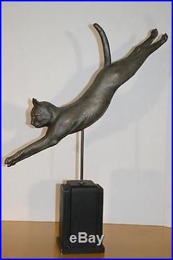 Cat Jumping Statue Sculpture Bronze Vintage Art Deco Mod Beautiful Cast Metal