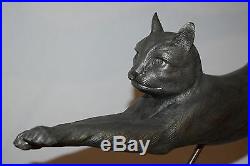 Cat Jumping Statue Sculpture Bronze Vintage Art Deco Mod Beautiful Cast Metal