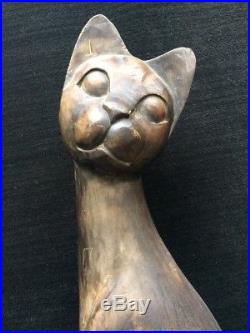 Cat Sculpture Vintage 1960s Hand-carved Wood 40 tall Folk Art
