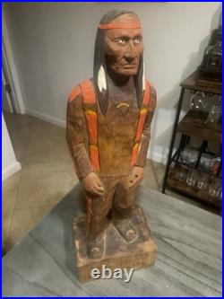 Charles Widmer Carved Wood Native American Man Scout Chief 19 Tall Vintage