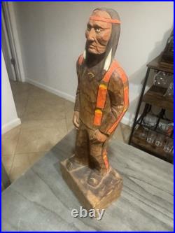 Charles Widmer Carved Wood Native American Man Scout Chief 19 Tall Vintage