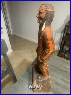 Charles Widmer Carved Wood Native American Man Scout Chief 19 Tall Vintage