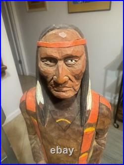 Charles Widmer Carved Wood Native American Man Scout Chief 19 Tall Vintage