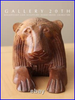 Charmer! Vtg Lion Sculpture! Handcarved Modern Art Ooak Wood MID Century 60s Cat