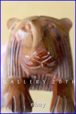 Charmer! Vtg Lion Sculpture! Handcarved Modern Art Ooak Wood MID Century 60s Cat