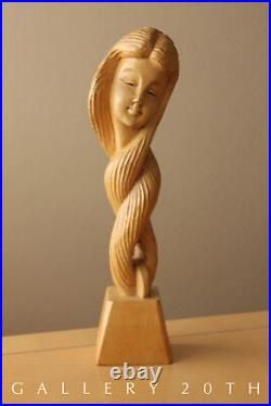 Charming! MID Century Girl Wood Sculpture! Modern Vtg 50's 60's Art Rapunzel