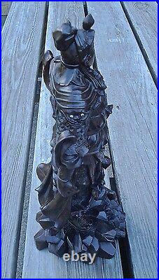 Chinese Guan Gong Yu Warrior God Officer Statue Hand Carved Wood Asian Vintage